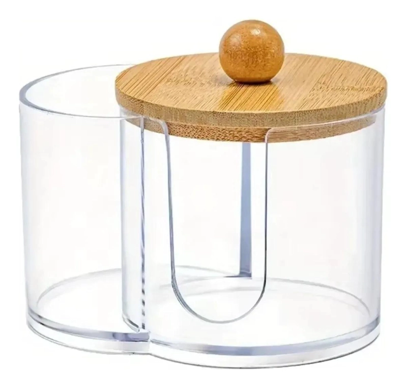 ORGANIZADOR ACRILICO CON TAPA DE BAMBU PARA COTONITOS - 1