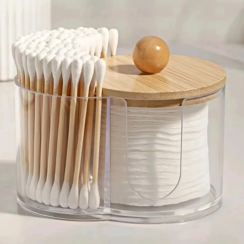 ORGANIZADOR ACRILICO CON TAPA DE BAMBU PARA COTONITOS - 3