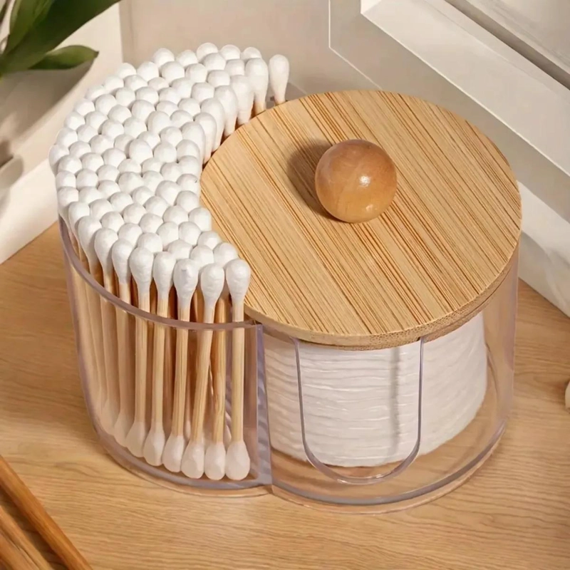 ORGANIZADOR ACRILICO CON TAPA DE BAMBU PARA COTONITOS - 4