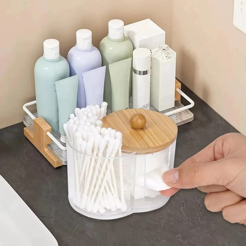 ORGANIZADOR ACRILICO CON TAPA DE BAMBU PARA COTONITOS - 5