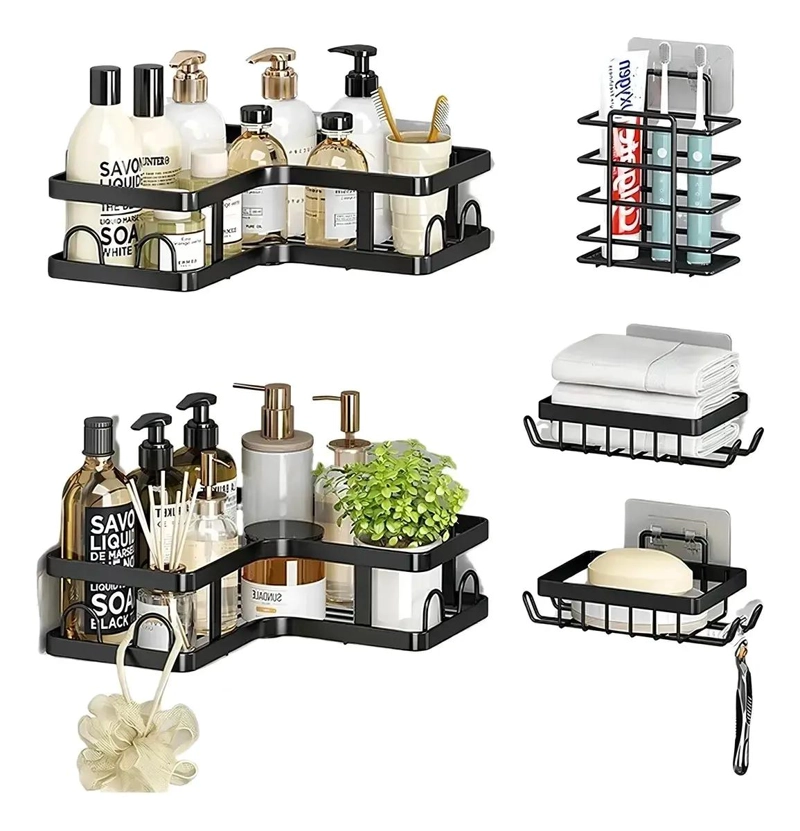 ORGANIZADOR ESQUINERO DE BAÑO CON GANCHOS Y ESTANTES - 1