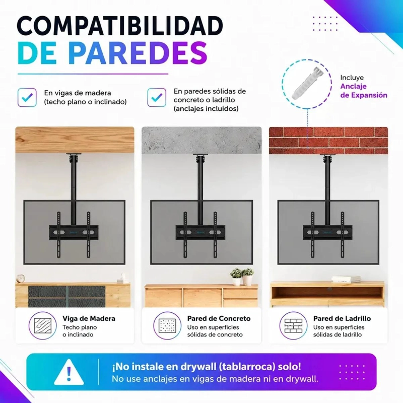 SOPORTE DE TECHO PARA TV INCLINABLE DE 26 A 55 PULGADAS - 2