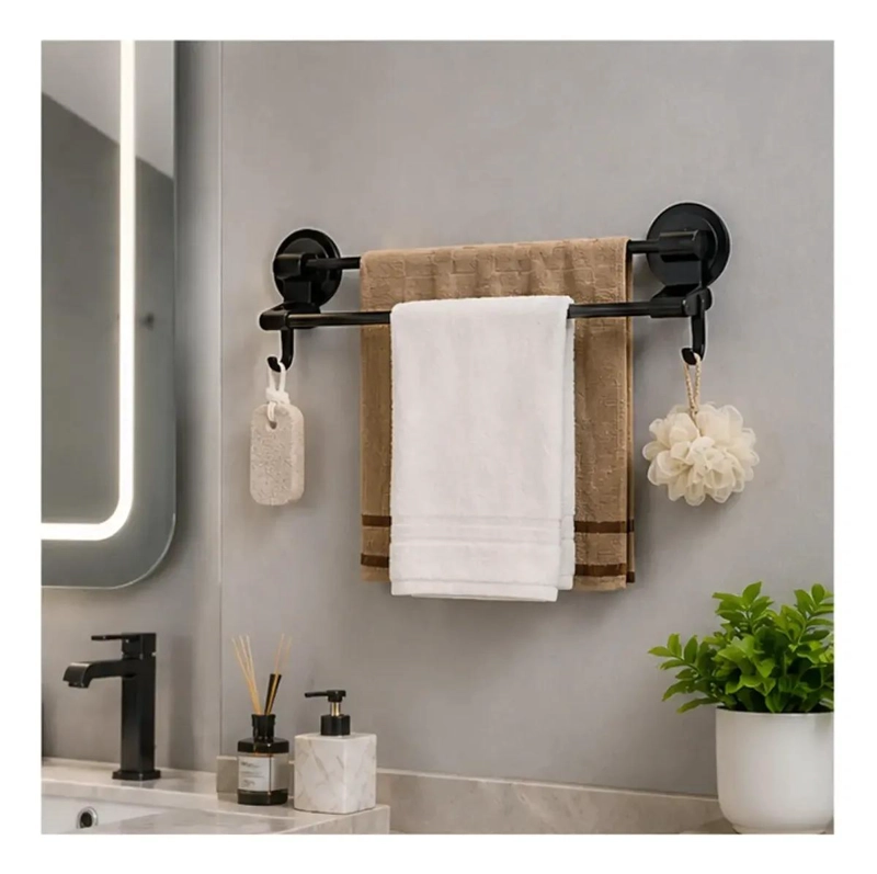 TOALLERO ADHESIVO DOBLE BARRA 50CM PARA BAÑO Y COCINA - 2