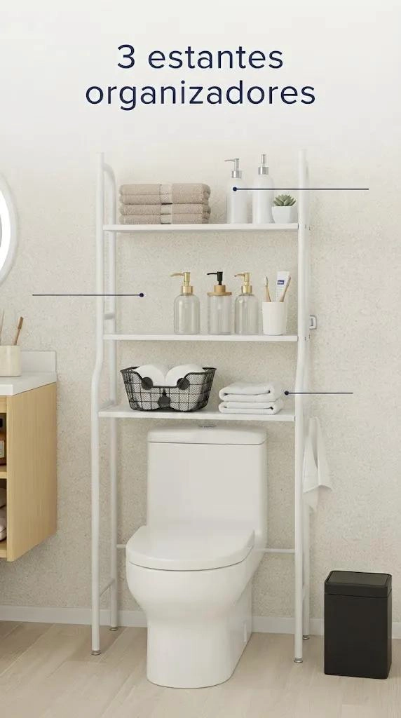 ORGANIZADOR DE BAÑO VERTICAL CON 3 ESTANTES BLANCO - 8