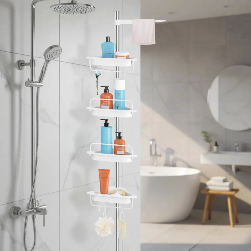 ESQUINERO DE DUCHA AJUSTABLE CON 4 REPISAS PARA BAÑO - 1