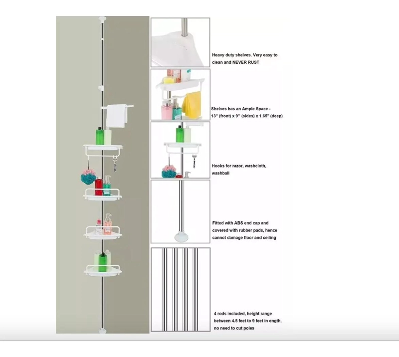 ESQUINERO DE DUCHA AJUSTABLE CON 4 REPISAS PARA BAÑO - 5