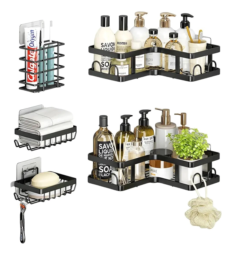 ESTANTE METALICO ESQUINERO PARA BAÑO CON 5 COMPARTIMENTOS - 1