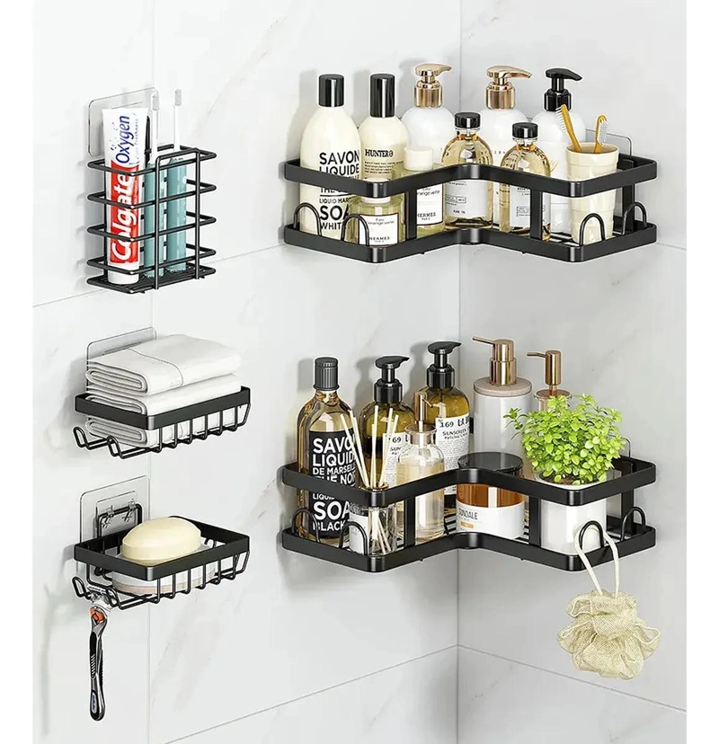 ESTANTE METALICO ESQUINERO PARA BAÑO CON 5 COMPARTIMENTOS - 7