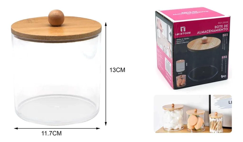ORGANIZADOR DE BAÑO ACRILICO CON TAPA DE BAMBU 13 CM - 3