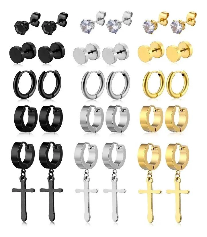 PACK 15 PARES DE AROS PENDIENTES UNISEX EN ACERO INOXIDABLE - 1