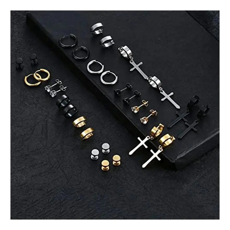 PACK 15 PARES DE AROS PENDIENTES UNISEX EN ACERO INOXIDABLE - 4