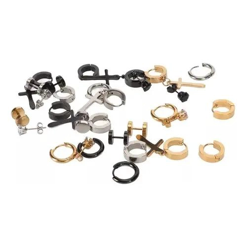 PACK 15 PARES DE AROS PENDIENTES UNISEX EN ACERO INOXIDABLE - 5