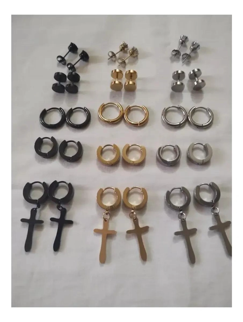 PACK 15 PARES DE AROS PENDIENTES UNISEX EN ACERO INOXIDABLE - 6