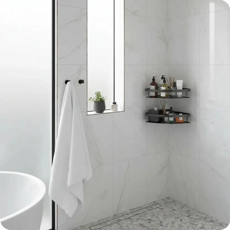 ESQUINERO ORGANIZADOR DUCHA BAÑO ESTANTE COLOR NEGRO - 1