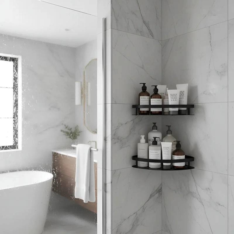 ESQUINERO ORGANIZADOR DUCHA BAÑO ESTANTE COLOR NEGRO - 3