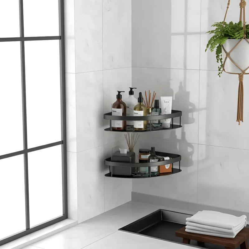 ESQUINERO ORGANIZADOR DUCHA BAÑO ESTANTE COLOR NEGRO - 4