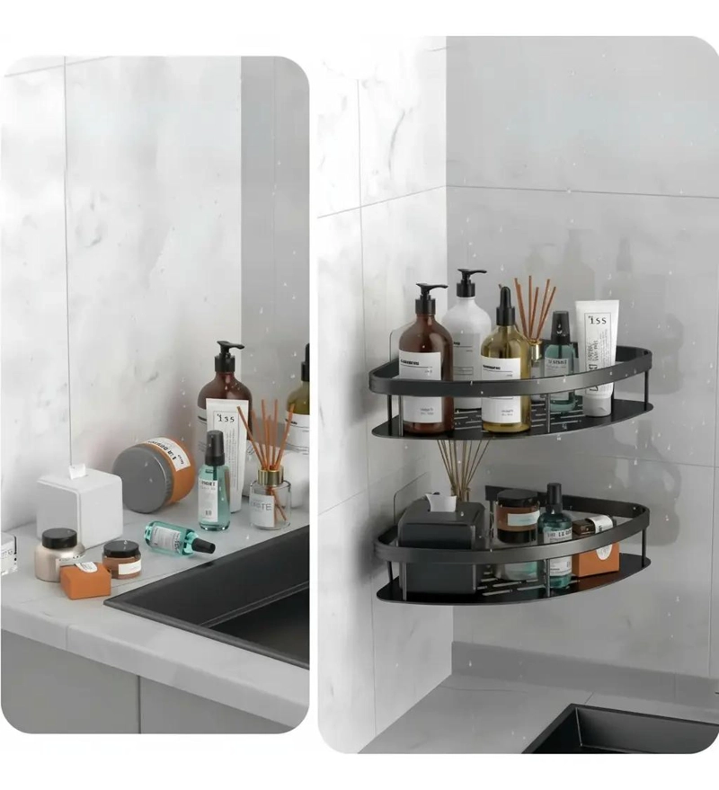 ESQUINERO ORGANIZADOR DUCHA BAÑO ESTANTE COLOR NEGRO - 6