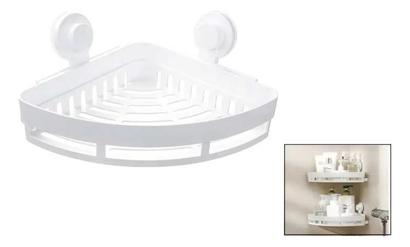 REPISA DE BAÑO ESQUINERA CON VENTOSAS DE PLASTICO 25CM - 1