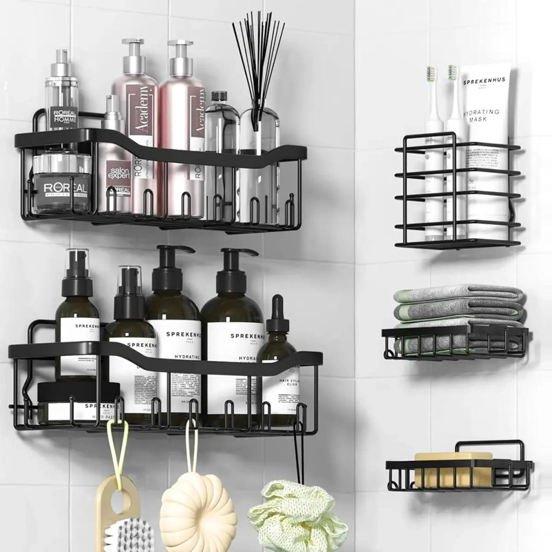 SET ORGANIZADOR DUCHA ESTANTE ADHESIVO 5 PIEZAS PARA BAÑO Y COCINA - 1