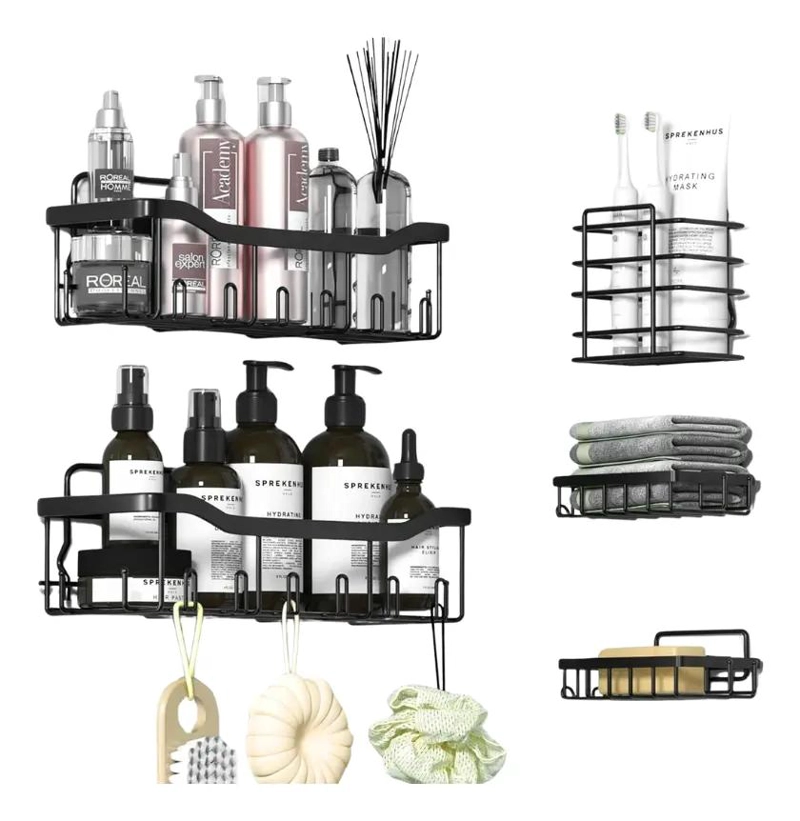 SET ORGANIZADOR DUCHA ESTANTE ADHESIVO 5 PIEZAS PARA BAÑO Y COCINA - 2