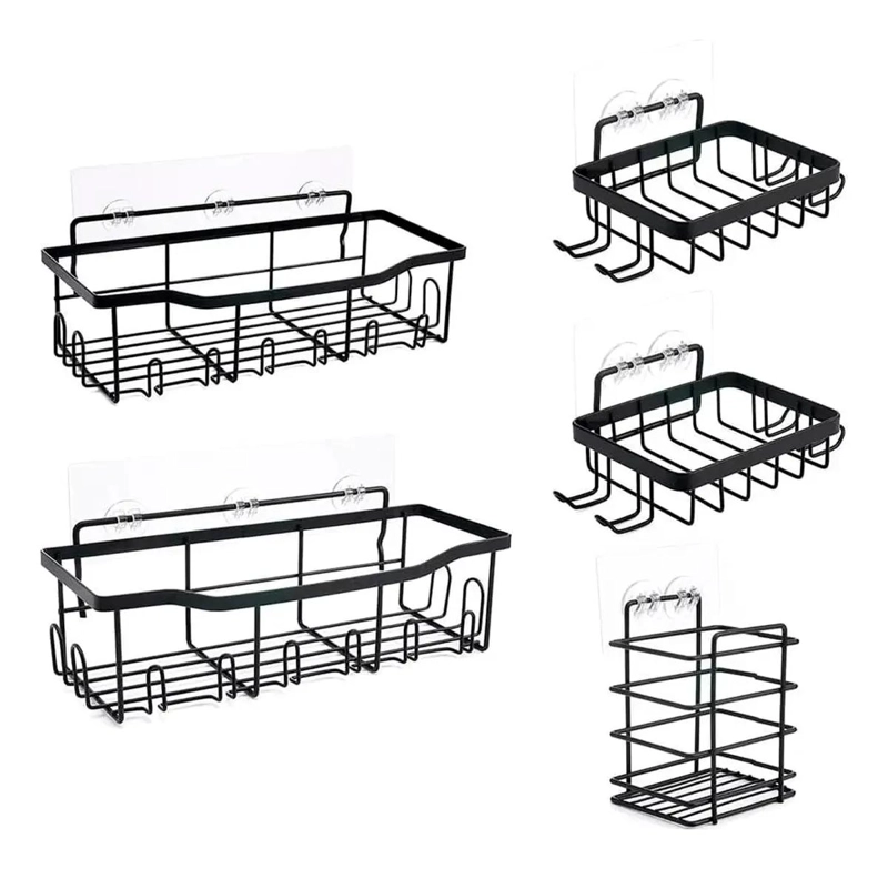 SET ORGANIZADOR DUCHA ESTANTE ADHESIVO 5 PIEZAS PARA BAÑO Y COCINA - 3