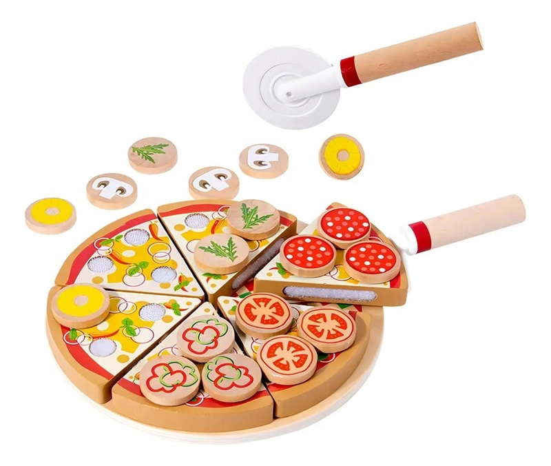 JUGUETE DE MADERA PARA SIMULACION DE CORTE DE PIZZA INFANTIL - 6