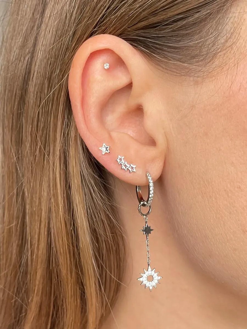 AROS DE ESTRELLA MINI EN PLATA FINA PARA PERFORACIONES - 4