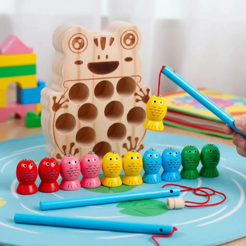 JUEGO DE PESCA MAGNE TICO DE MADERA PARA NIÑOS - 1