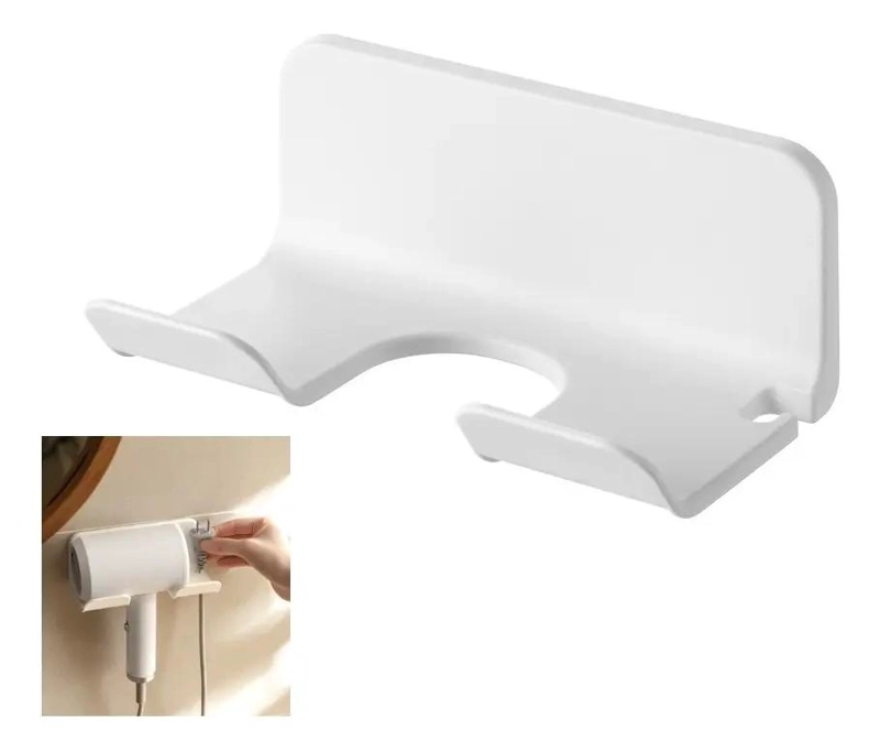 SOPORTE ADHESIVO PARA SECADOR DE PELO BLANCO SIN PERFORAR - 1