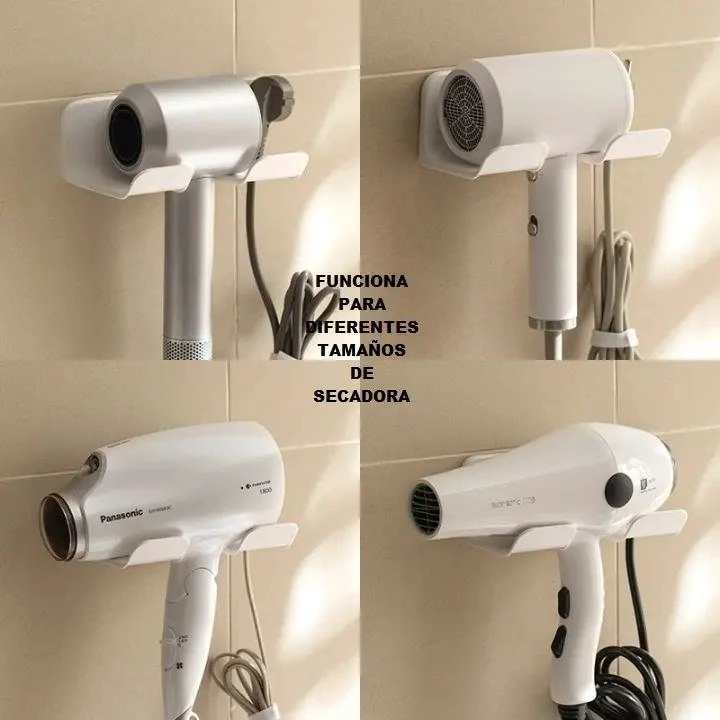 SOPORTE ADHESIVO PARA SECADOR DE PELO BLANCO SIN PERFORAR - 2