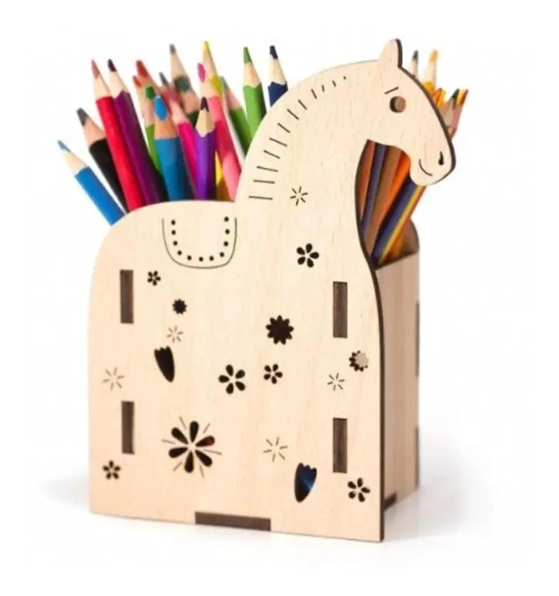 ORGANIZADOR DE ESCRITORIO PORTA LAPICES CABALLITO DE MADERA - 1