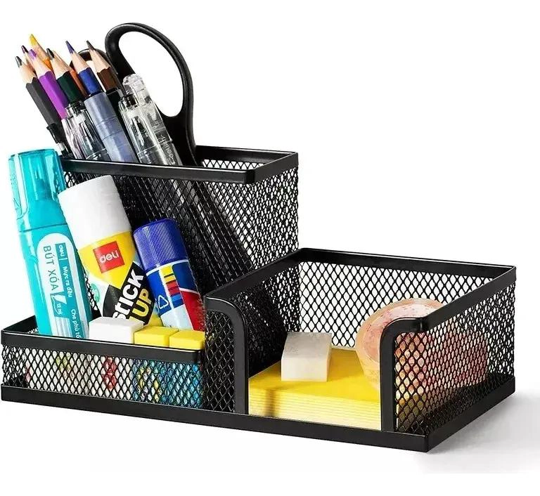 ORGANIZADOR DE ESCRITORIO METALICO CON COMPARTIMENTOS - 1