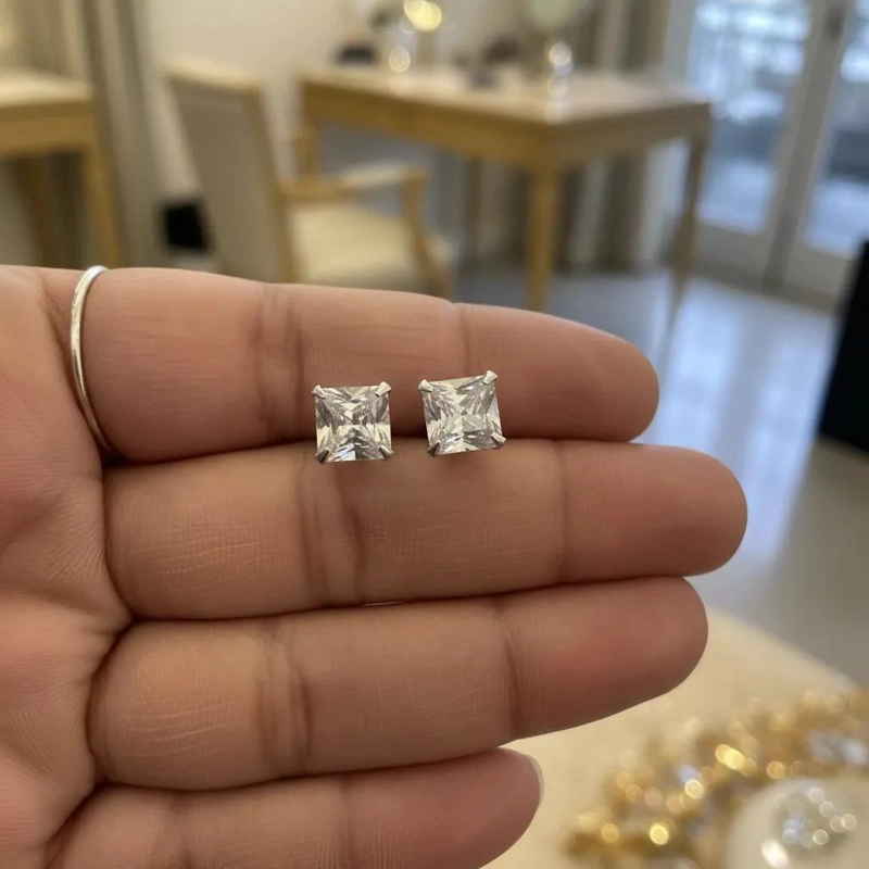 AROS CUADRADOS DE CIRCON BLANCO EN PLATA ITALIANA 925 - 1