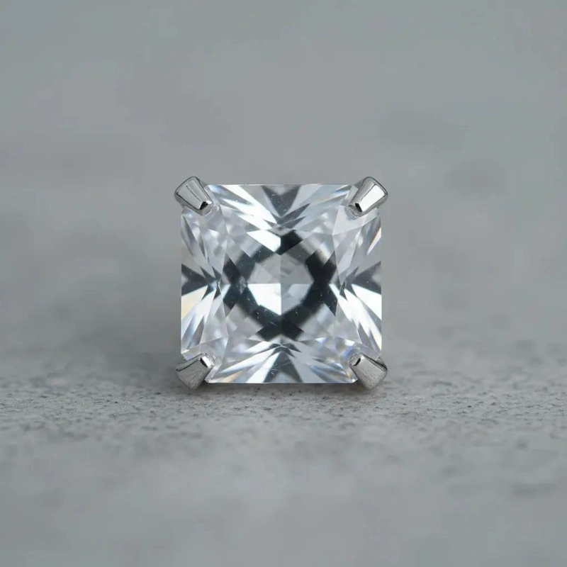 AROS CUADRADOS DE CIRCON BLANCO EN PLATA ITALIANA 925 - 2
