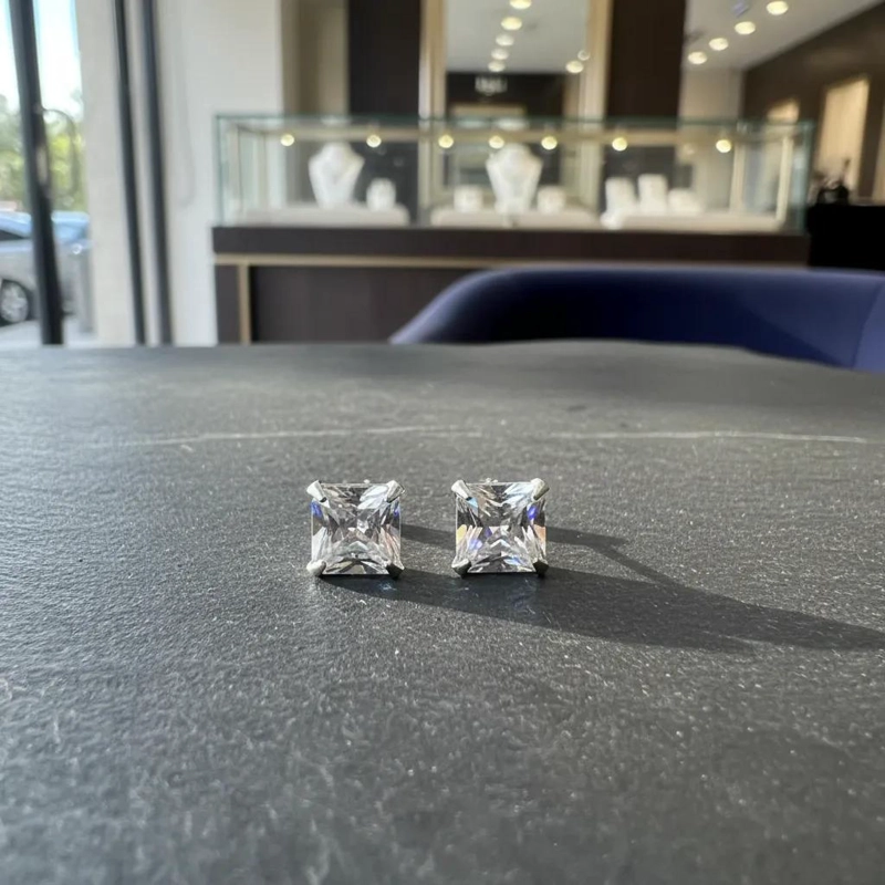 AROS CUADRADOS DE CIRCON BLANCO EN PLATA ITALIANA 925 - 3