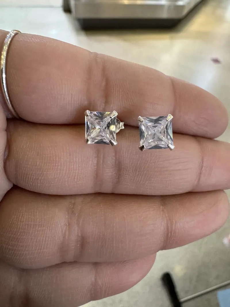 AROS CUADRADOS DE CIRCON BLANCO EN PLATA ITALIANA 925 - 5
