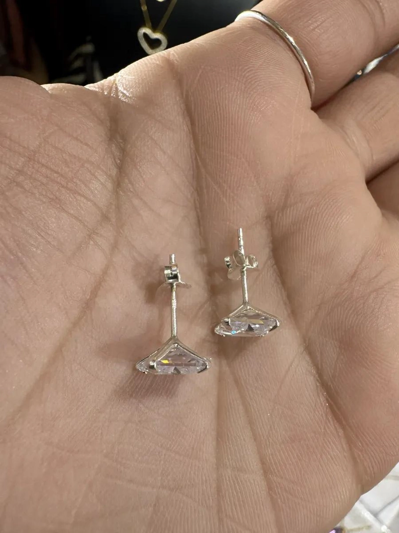 AROS CUADRADOS DE CIRCON BLANCO EN PLATA ITALIANA 925 - 6