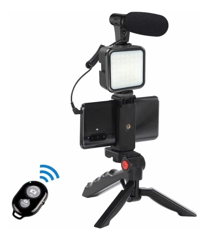KIT DE VLOGGING MOVIL CON LUZ LED Y MICROFONO UNIDIRECCIONAL - 1