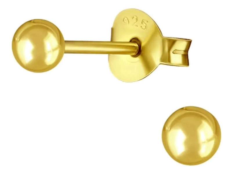 AROS ESFERAS DORADAS DE PLATA 925 CHAPADA EN ORO 3 MM - 1