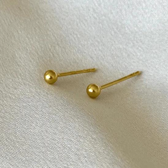 AROS ESFERAS DORADAS DE PLATA 925 CHAPADA EN ORO 3 MM - 2