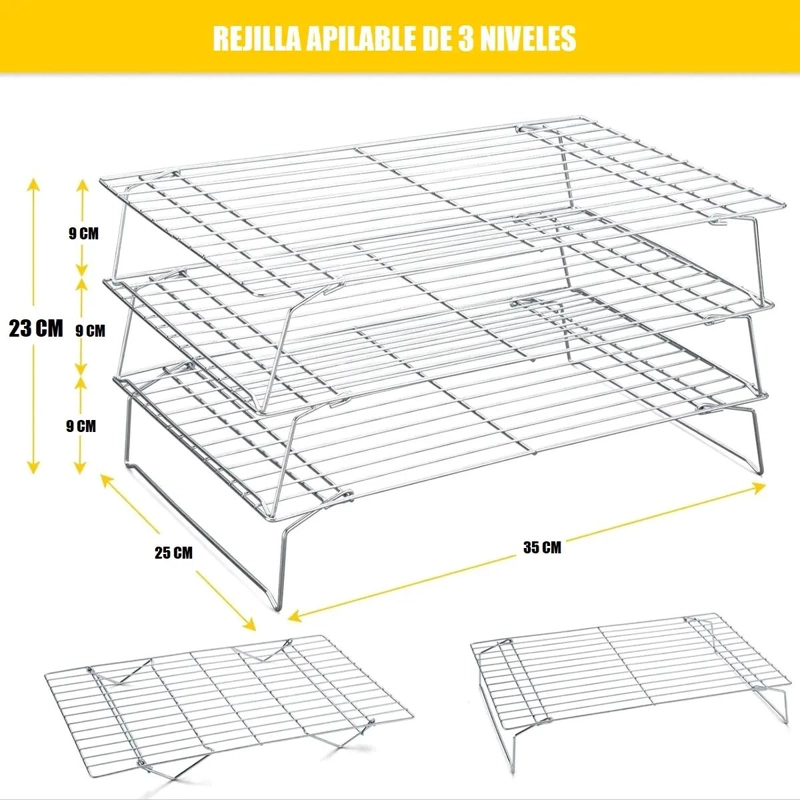 REJILLA APILABLE DE 3 NIVELES PARA ENFRIAR GALLETAS Y REPOSTERIA - 3