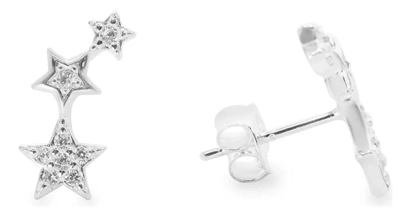 AROS DE PLATA 925 CON DISEÑO DE TRES ESTRELLAS JUNTAS DE 2 CM - 1