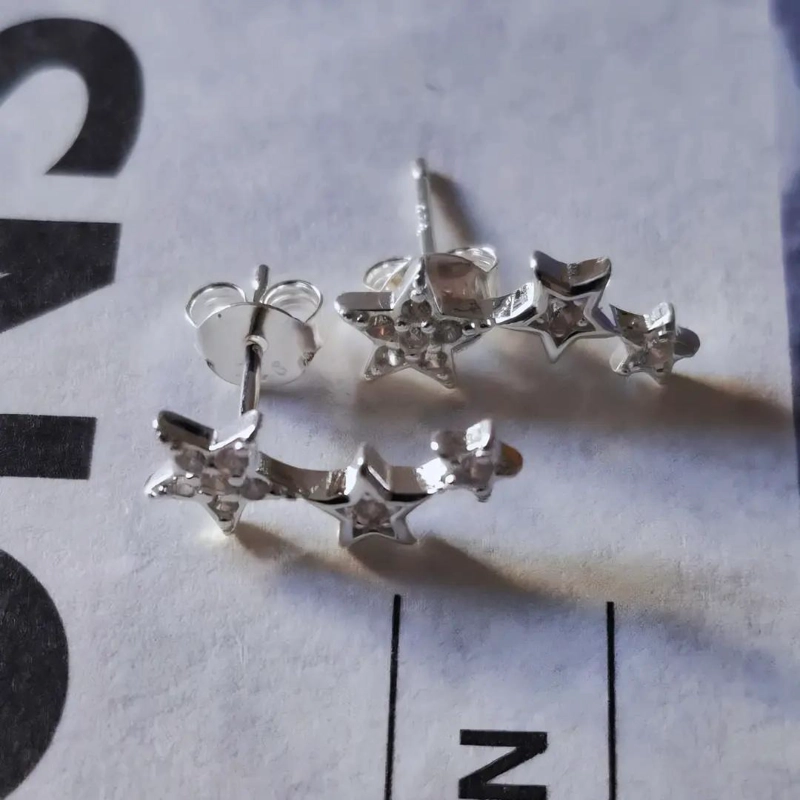 AROS DE PLATA 925 CON DISEÑO DE TRES ESTRELLAS JUNTAS DE 2 CM - 8