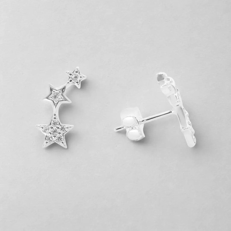 AROS DE PLATA 925 CON DISEÑO DE TRES ESTRELLAS JUNTAS DE 2 CM - 9