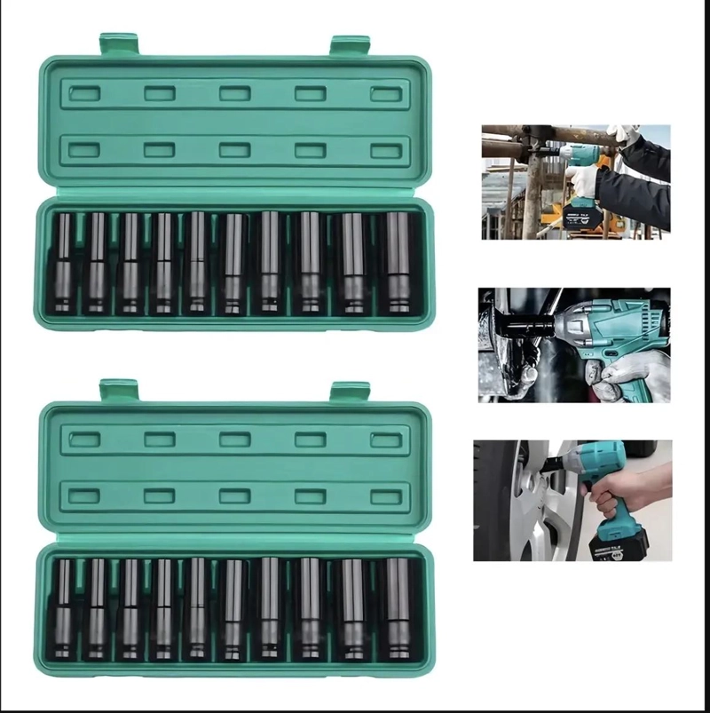 SET DE 10 DADOS DE ACERO AL CARBON 1/2' 8-17MM CON MALETIN - 1