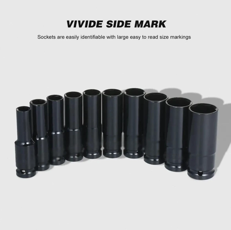 SET DE 10 DADOS DE ACERO AL CARBON 1/2' 8-17MM CON MALETIN - 10
