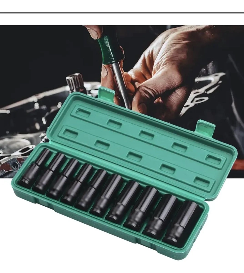 SET DE 10 DADOS DE ACERO AL CARBON 1/2' 8-17MM CON MALETIN - 9