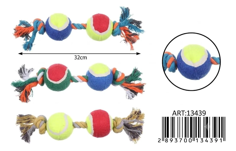 MORDEDOR PARA PERRO CON PELOTAS Y CUERDA DE 32 CM - 2