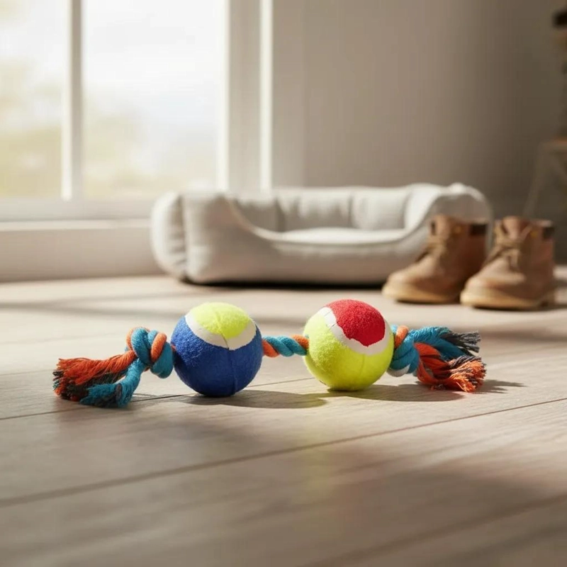 MORDEDOR PARA PERRO CON PELOTAS Y CUERDA DE 32 CM - 4