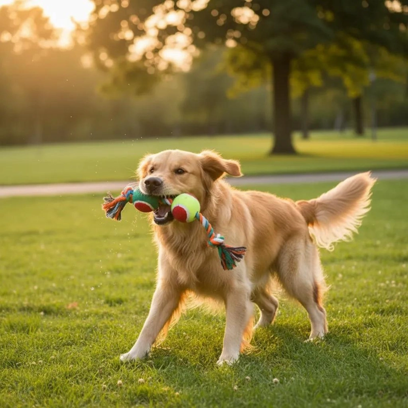MORDEDOR PARA PERRO CON PELOTAS Y CUERDA DE 32 CM - 5